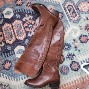Vince Camuto Bendra Brown Leather Over-the-Knee Split Shaft Boots - Size…